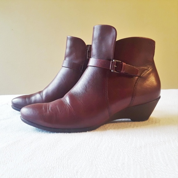 Ecco Shoes - Ecco burgundy leather ankle boots, low wedge, 39